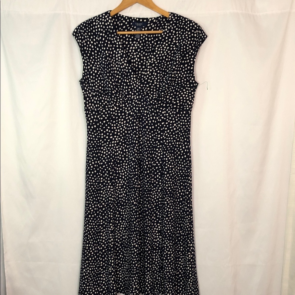 chaps black and white dress Dotted Midi , Size L COLOR:EGGPLANT
